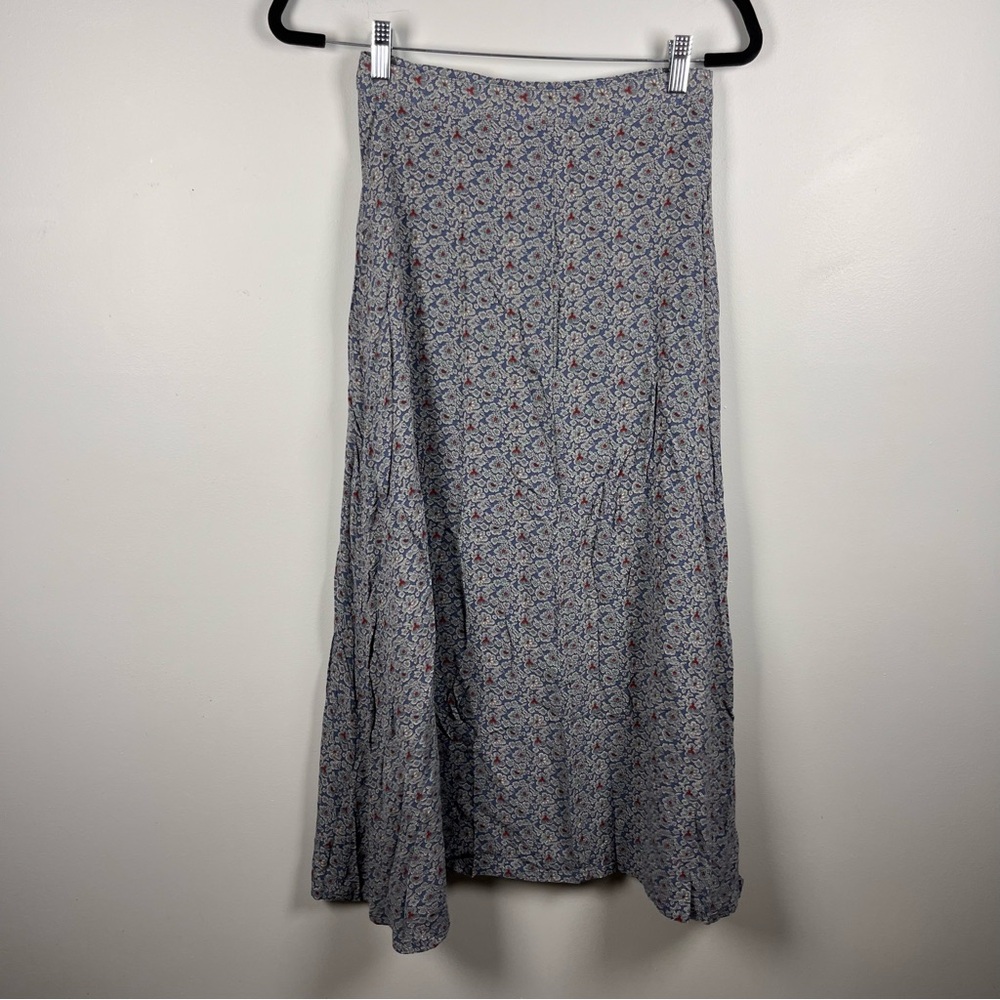 Eddie Bauer Blue Floral Print Rayon Maxi Wrap Skirt Boho Cottage Size 8 Vintage - Picture 4 of 9